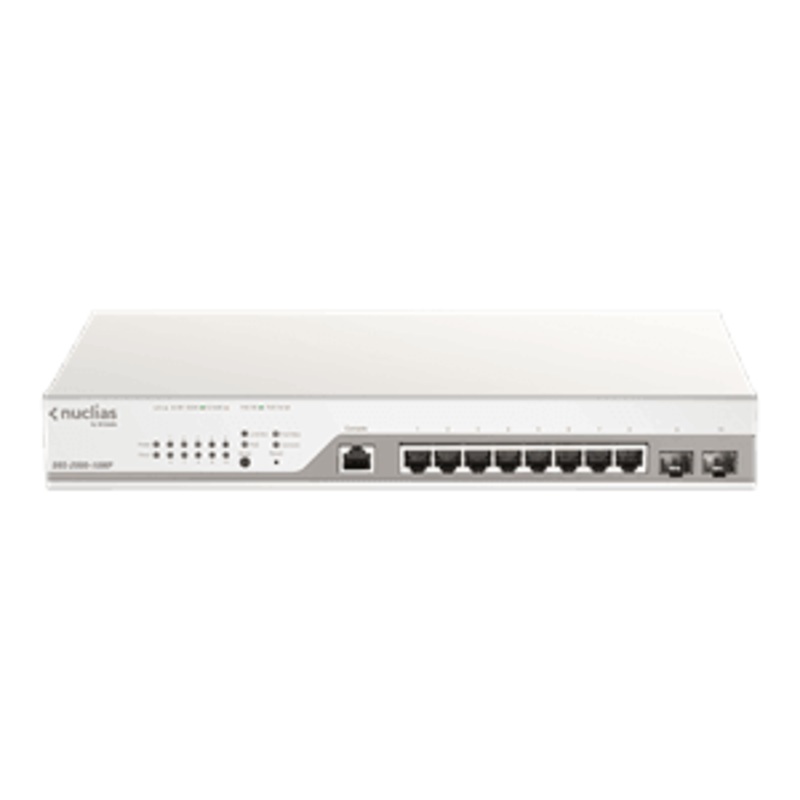 10-PORT GIGABIT NUCLIAS CLOUD MANAGED POE SWITCH WITH 8 POE RJ45 AND 2 SFP PORTS. POE BUDGET 130 WATTS.