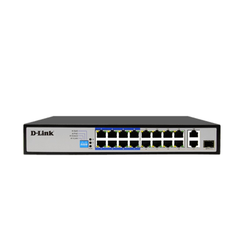 18-PORT POE SWITCH WITH 16 10/100MBPS POE+ PORTS (8 LONG REACH 250M) AND 2 GIGABIT UPLINKS WITH COMBO SFP. POE BUDGET 150W.