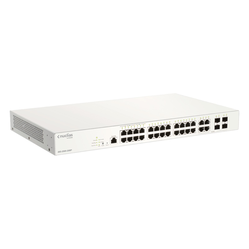 28-PORT GIGABIT NUCLIAS CLOUD MANAGED POE SWITCH WITH 28 RJ45 (24 POE) AND 4 COMBO SFP PORTS. POE BUDGET 370 WATTS.