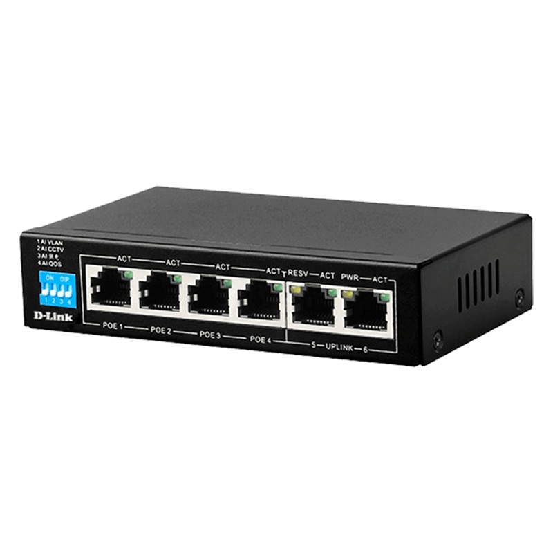 6-PORT 10/100MBPS POE SWITCH WITH 4 LONG REACH POE PORTS AND 2 UPLINK PORTS. POE BUDGET 60W.