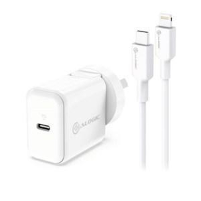 ALOGIC COMBO PACK USB-C 18W WALL CHARGER WITH POWER DELIVERY AND USB-C TO LIGHTNING CABLE – WHITE
