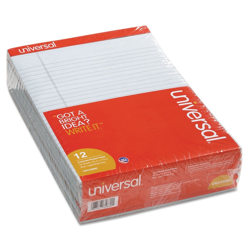 COLORED PERFORATED WRITING PADS, WIDE/LEGAL RULE, 8.5 X 11, BLUE, 50 SHEETS, DOZEN