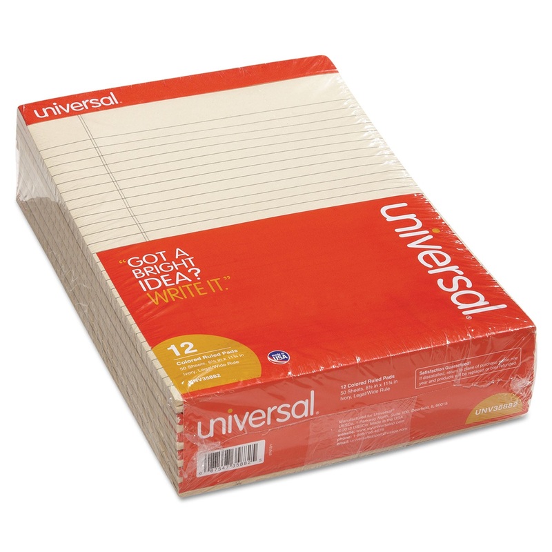 COLORED PERFORATED WRITING PADS, WIDE/LEGAL RULE, 8.5 X 11, IVORY, 50 SHEETS, DOZEN