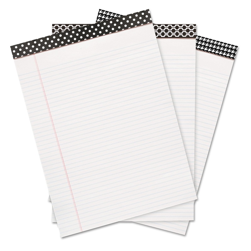 FASHION WRITING PAD, WIDE/LEGAL RULE, 8.5 X 11, WHITE, 50 SHEETS, 6/PACK