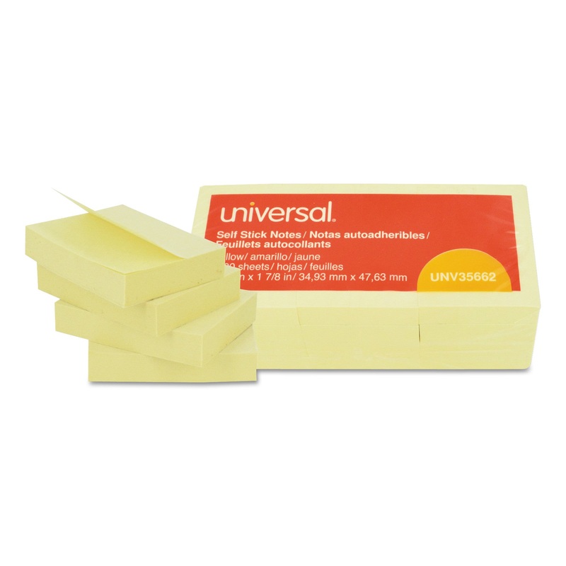 SELF-STICK NOTE PADS, 1 1/2 X 2, YELLOW, 12 100-SHEET/PACK