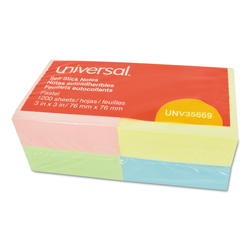 Self-Stick Note Pads, 3 X 3, Assorted Pastel Colors, 100-Sheet, 12/pack
