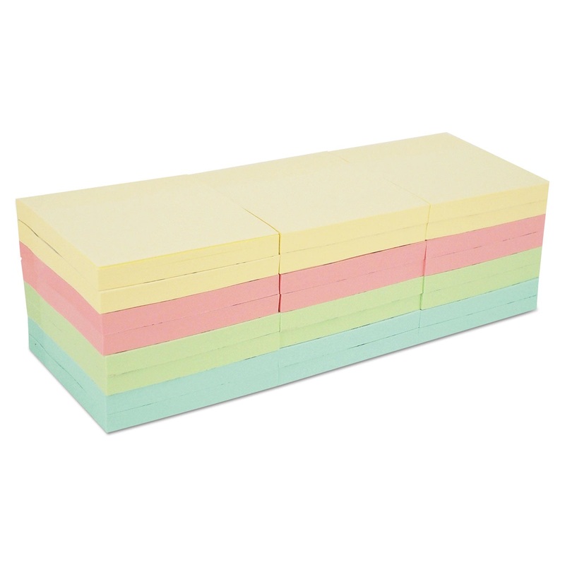 SELF-STICK NOTE PADS, 3″ X 3″, PASTEL, 90-SHEET, 24 PADS/PACK