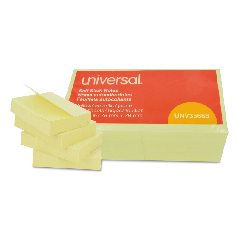 Self-Stick Note Pads, 3 X 3, Yellow, 100-Sheet, 12/pack