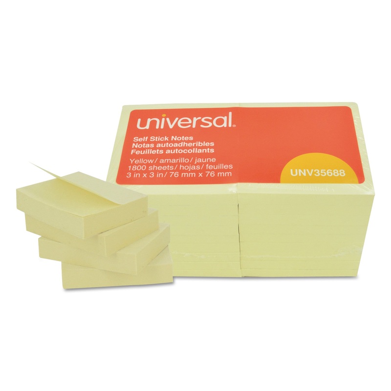 Self-Stick Note Pads, 3 X 3, Yellow, 100-Sheet, 18/pack