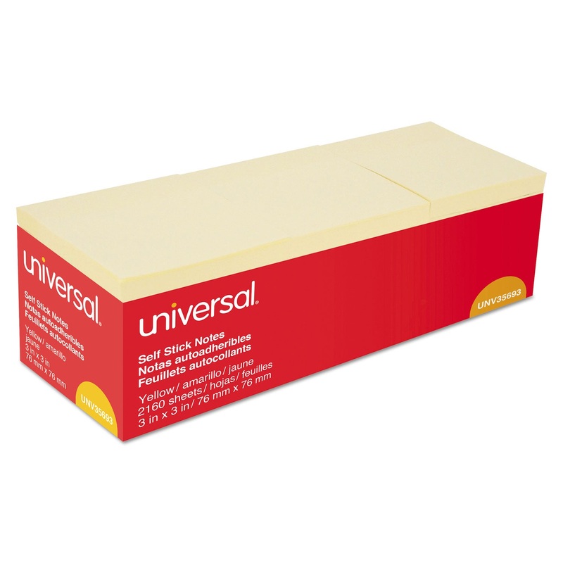 Self-Stick Note Pads, 3″ X 3″, Yellow, 90-Sheet, 24/pack