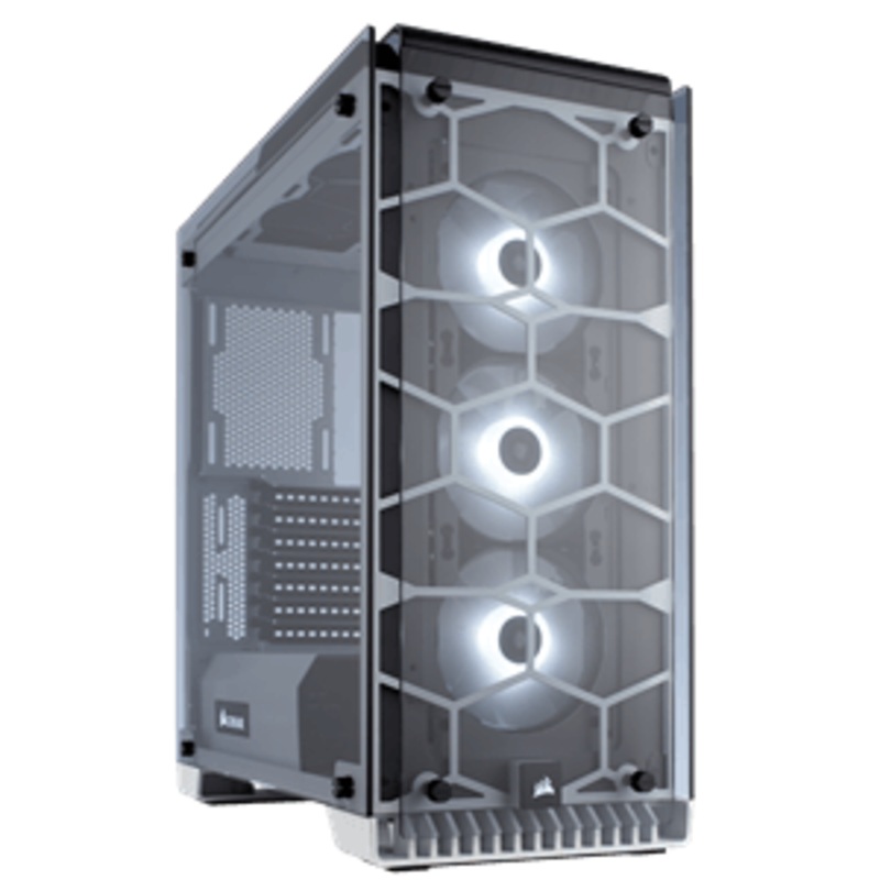 CORSAIR CRYSTAL SERIES 570X RGB FULLY TEMPERED GLASS GAMING ATX MID-TOWER CASE – WITH 3 X SP120 RGB FAN BUILT-IN LED CONTROLLER – WHITE