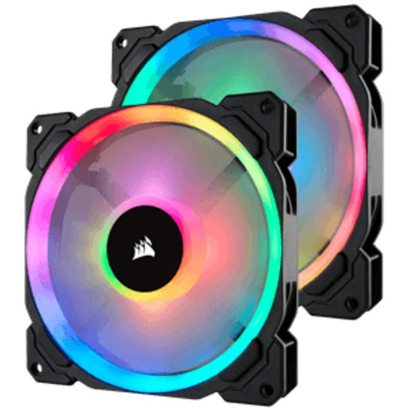 CORSAIR LL SERIES LL140 RGB 140MM DUAL LIGHT LOOP RGB LED PWM FAN 2 FAN PACK WITH LIGHTING NODE PRO CONTROLLER