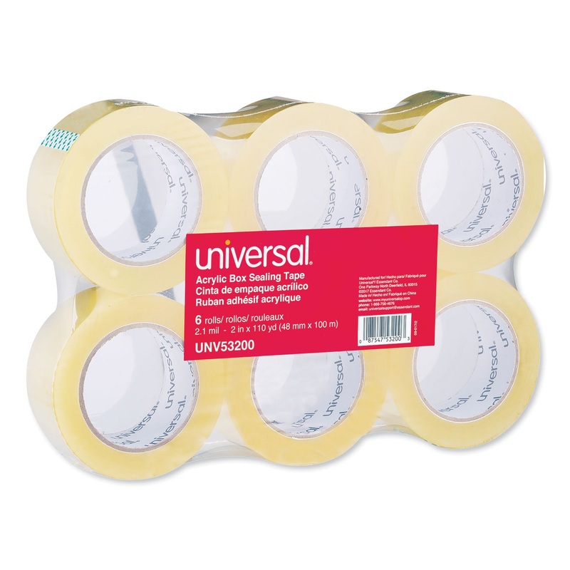 DELUXE GENERAL-PURPOSE ACRYLIC BOX SEALING TAPE, 3″ CORE, 1.88″ X 110 YDS, CLEAR, 6/PACK