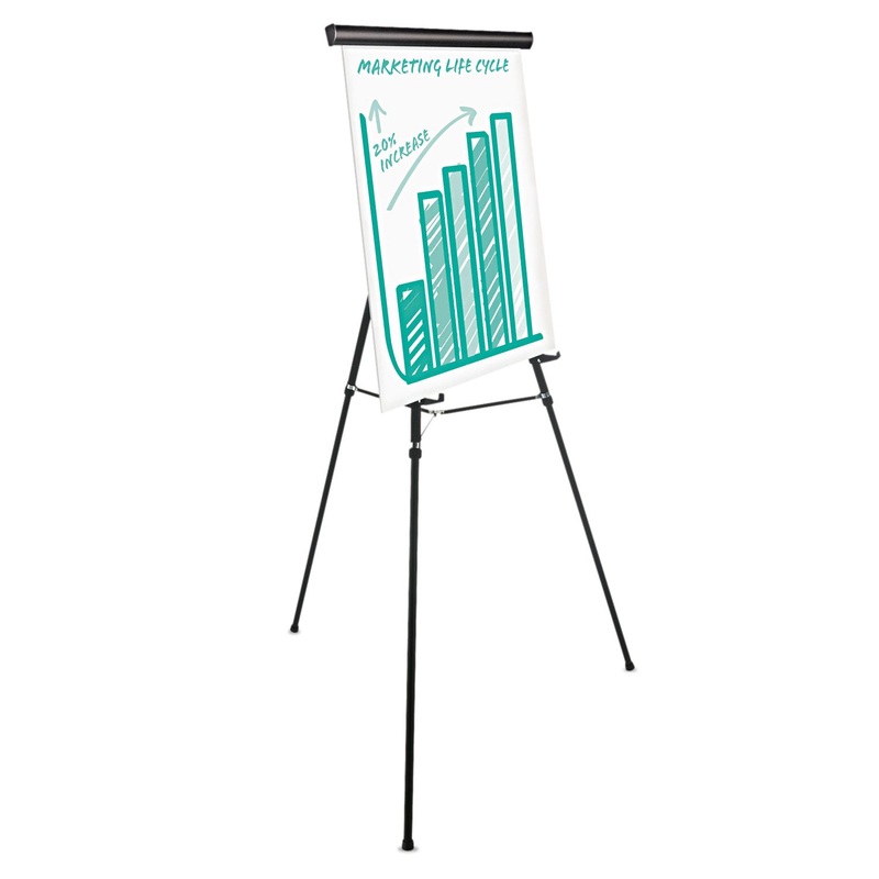 HEAVY-DUTY ADJUSTABLE PRESENTATION EASEL, 69″ MAXIMUM HEIGHT, METAL, BLACK