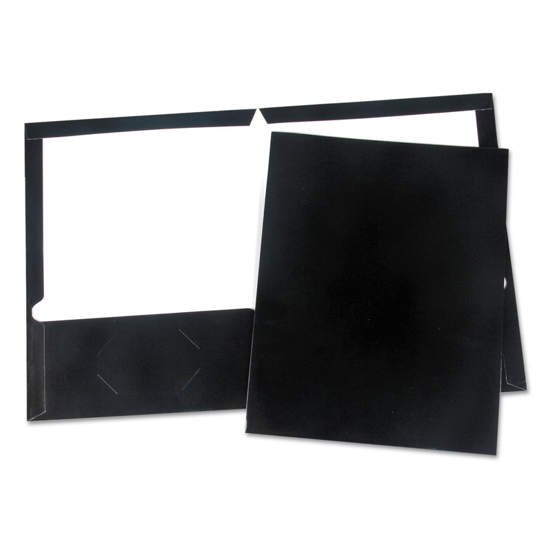 Laminated Two-Pocket Folder, Cardboard Paper, Black, 11 X 8 1/2, 25/Pack