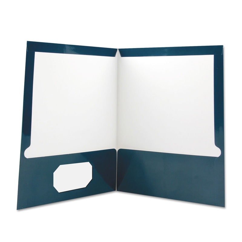 Laminated Two-Pocket Folder, Cardboard Paper, Navy, 11 X 8 1/2, 25/Pack