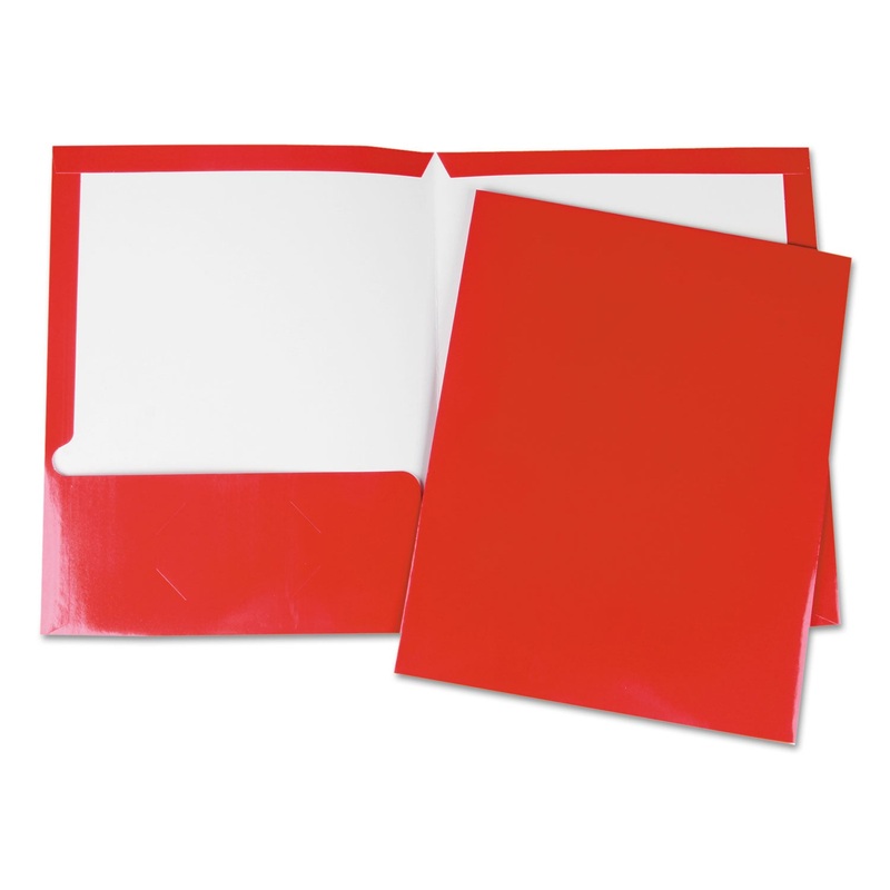 Laminated Two-Pocket Folder, Cardboard Paper, Red, 11 X 8 1/2, 25/Pack