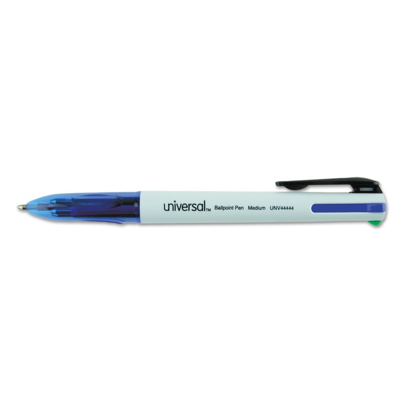 RETRACTABLE BALLPOINT PEN, BLACK/BLUE/GREEN/RED INK, WHITE/TRANS BLUE BARREL, 3/PACK