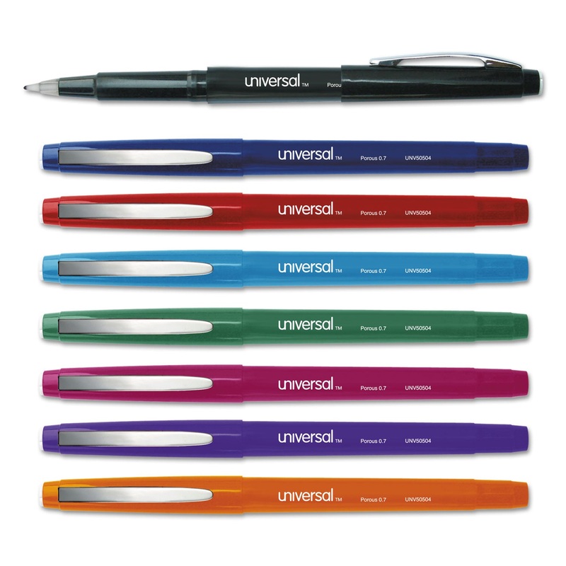 STICK POROUS POINT PEN, MEDIUM 0.7MM, ASSORTED INK/BARREL, 8/PACK