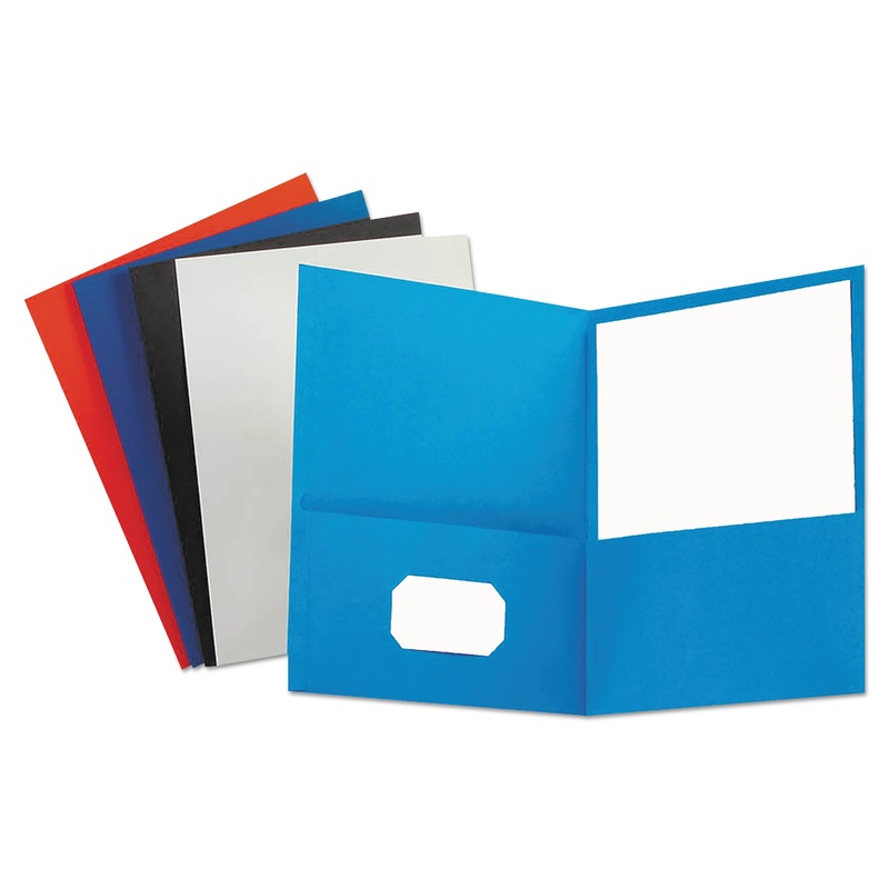 Two-Pocket Portfolio, Embossed Leather Grain Paper, Assorted Colors, 25/box