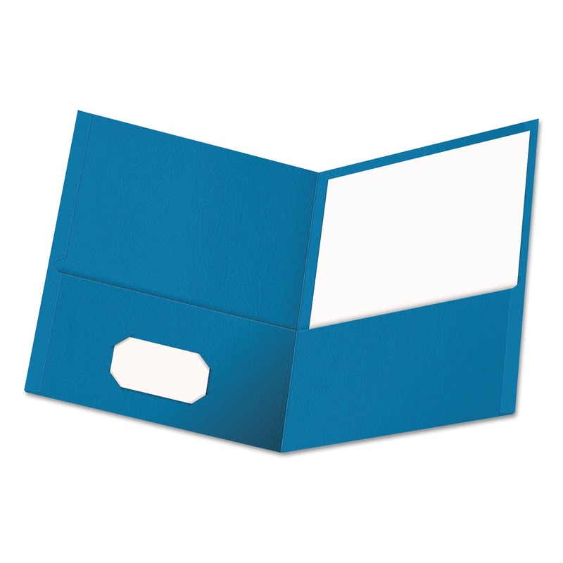 Two-Pocket Portfolio, Embossed Leather Grain Paper, Light Blue, 25/box