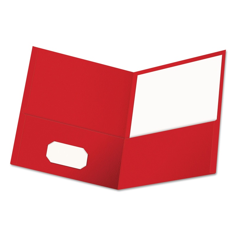 Two-Pocket Portfolio, Embossed Leather Grain Paper, Red, 25/box