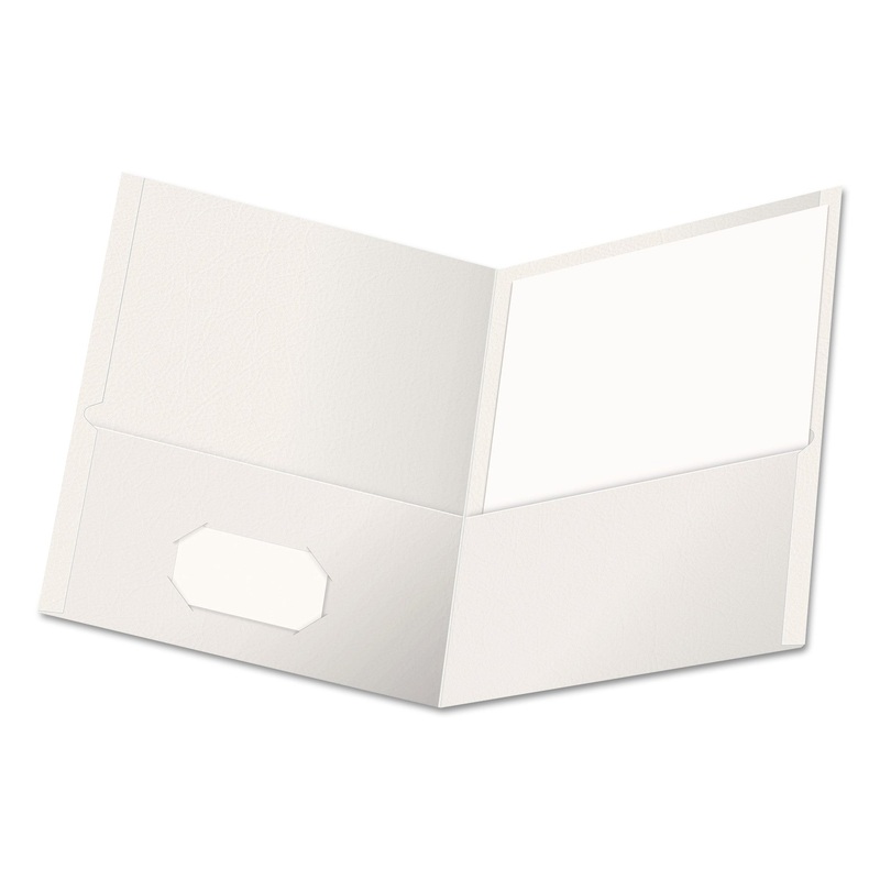 Two-Pocket Portfolio, Embossed Leather Grain Paper, White, 25/box