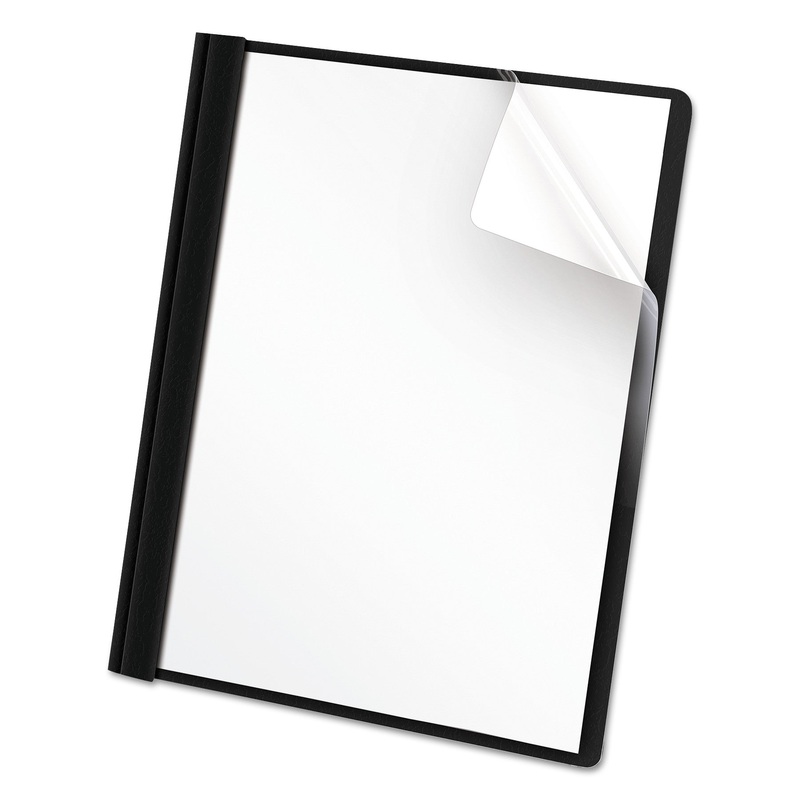 Clear Front Report Cover, Tang Fasteners, Letter Size, Black, 25/box