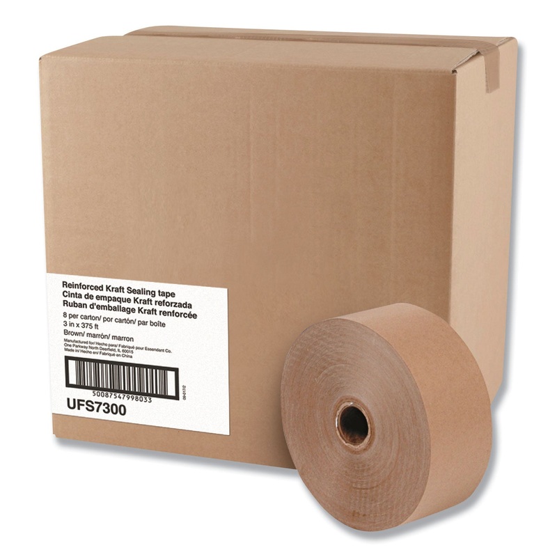 GLASS-FIBER REINFORCED GUMMED KRAFT SEALING TAPE, 3″ CORE, 3″ X 375 FT, BROWN, 8/CARTON