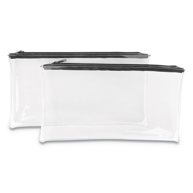 ZIPPERED WALLETS/CASES, 11W X 6H, CLEAR/BLACK, 2/PK