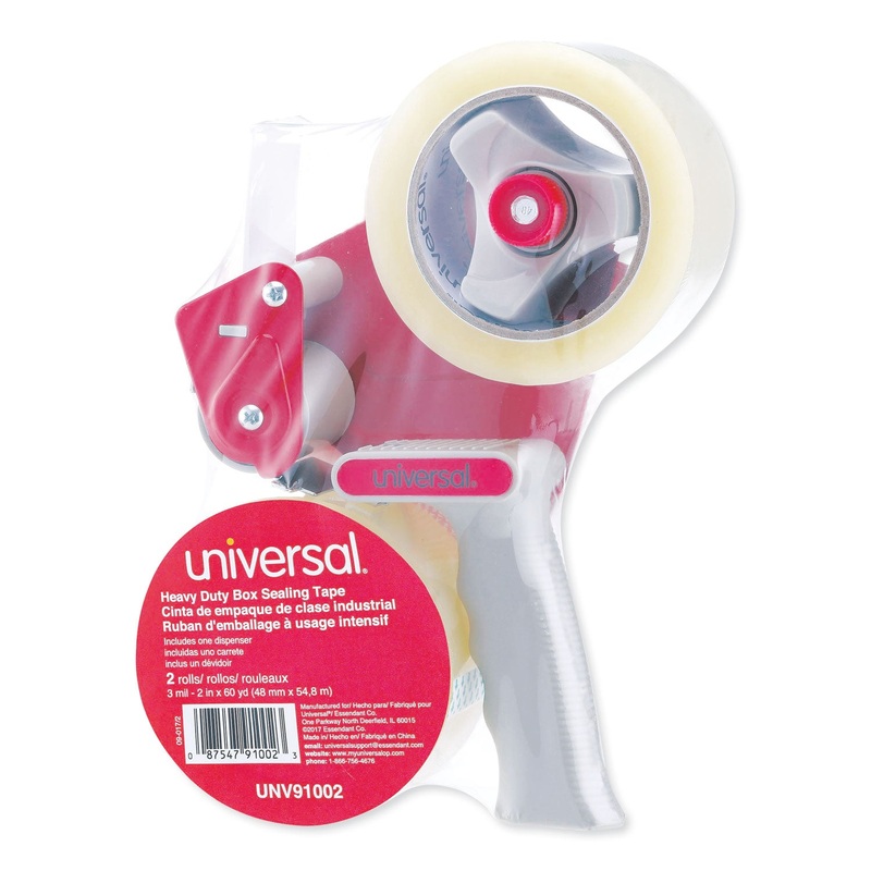 HEAVY-DUTY BOX SEALING TAPE WITH PISTOL GRIP DISPENSER, 3″ CORE, 1.88″ X 60 YDS, CLEAR, 2/BOX