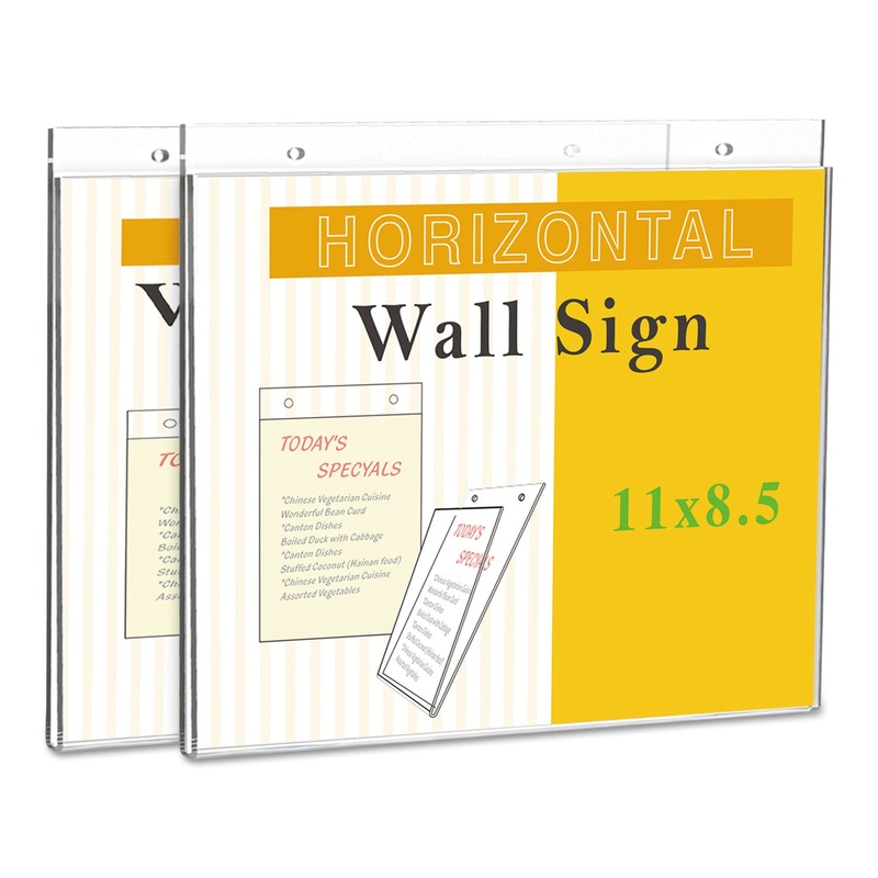 WALL MOUNT SIGN HOLDER, 11″ X 8 1/2″, HORIZONTAL, CLEAR, 2/PACK