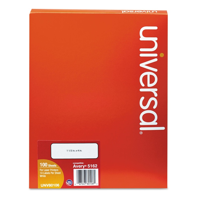 WHITE LABELS, INKJET/LASER PRINTERS, 1.33 X 4, WHITE, 14/SHEET, 100 SHEETS/BOX