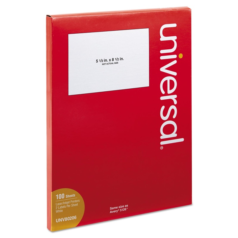 WHITE LABELS, INKJET/LASER PRINTERS, 5.5 X 8.5, WHITE, 2/SHEET, 100 SHEETS/PACK