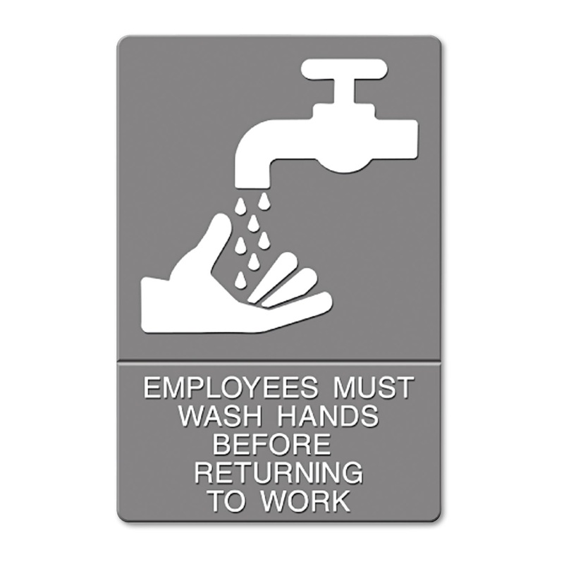 Ada Sign, Employees Must Wash Hands… Tactile Symbol/braille, 6 X 9, Gray