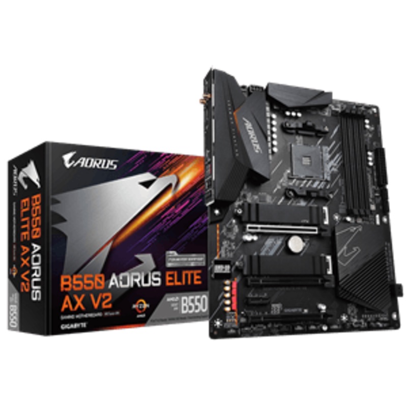 Gigabyte B550 AORUS ELITE AX V2 ATX For AMD Ryzen 3rd Gen CPUAM4 B550 4XDDRD Dimm. 2XM.2 Back I/O: 8XUSB DP. HDMI Lan Wifi AX+BT HD Audio