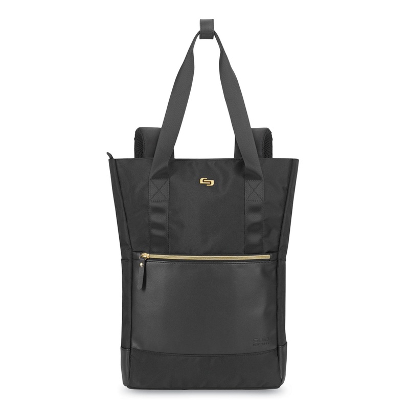 PARKER HYBRID TOTE/BACKPACK, HOLDS LAPTOPS 15.6″, 3.75 X 16.5 X 16.5, BLACK/GOLD