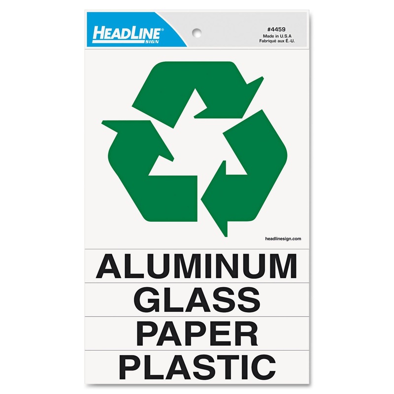 SELF-STICK RECYCLED COMBO DECAL, PAPER/PLASTIC/GLASS/ALUMINUM, 5.25 X 6 – 0.88 X 6, WHITE/GREEN, KIT