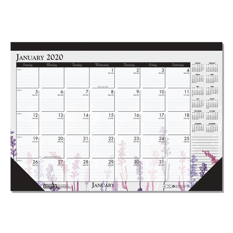 100% RECYCLED CONTEMPO DESK PAD CALENDAR, 18 1/2 X 13, WILD FLOWERS, 2020