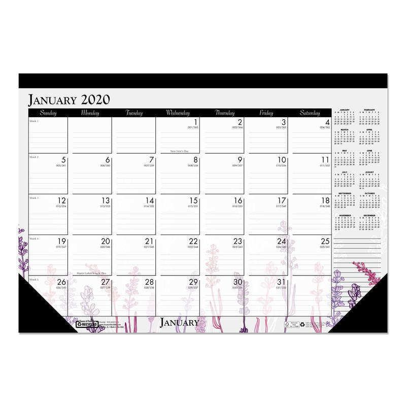 100% RECYCLED CONTEMPO DESK PAD CALENDAR, 22 X 17, WILD FLOWERS, 2020