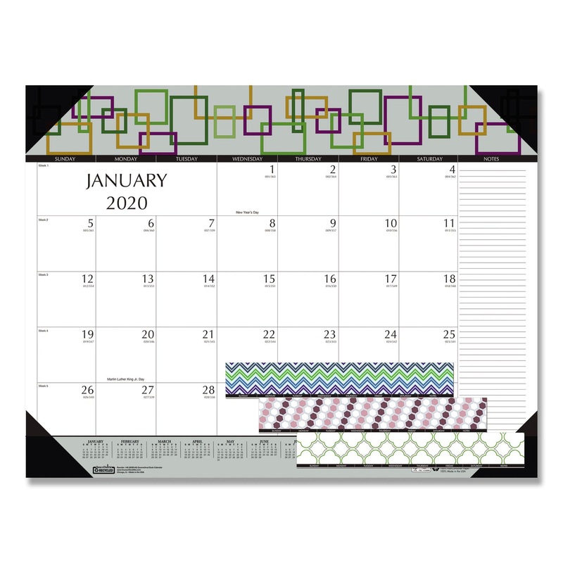 100% RECYCLED GEOMETRIC DESK PAD CALENDAR, 22 X 17, 2020