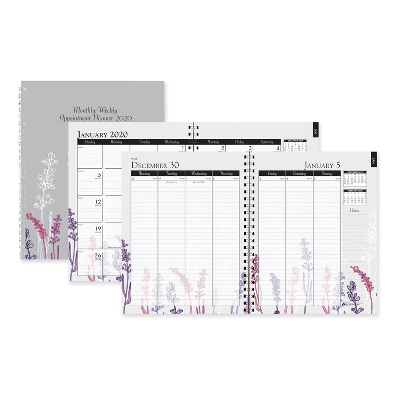 100% RECYCLED WILD FLOWER MONTHLY WEEKLY PLANNER, 9 X 7, WILD FLOWERS, 2020