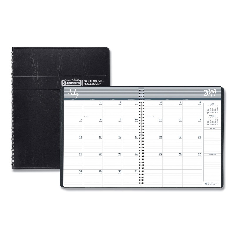 ACADEMIC RULED MONTHLY PLANNER, 14-MO. JULY-AUGUST, 11 X 8 1/2, BLACK, 2019-2020