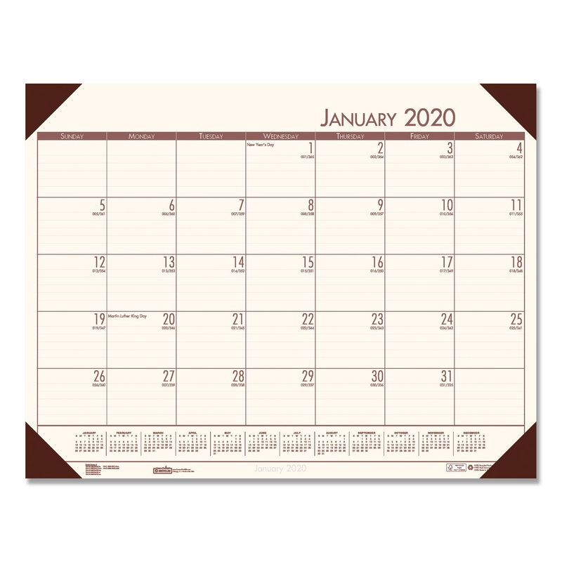 ECOTONES CREAM/BROWN MONTHLY DESK PAD CALENDAR, 18 1/2 X 13, 2020