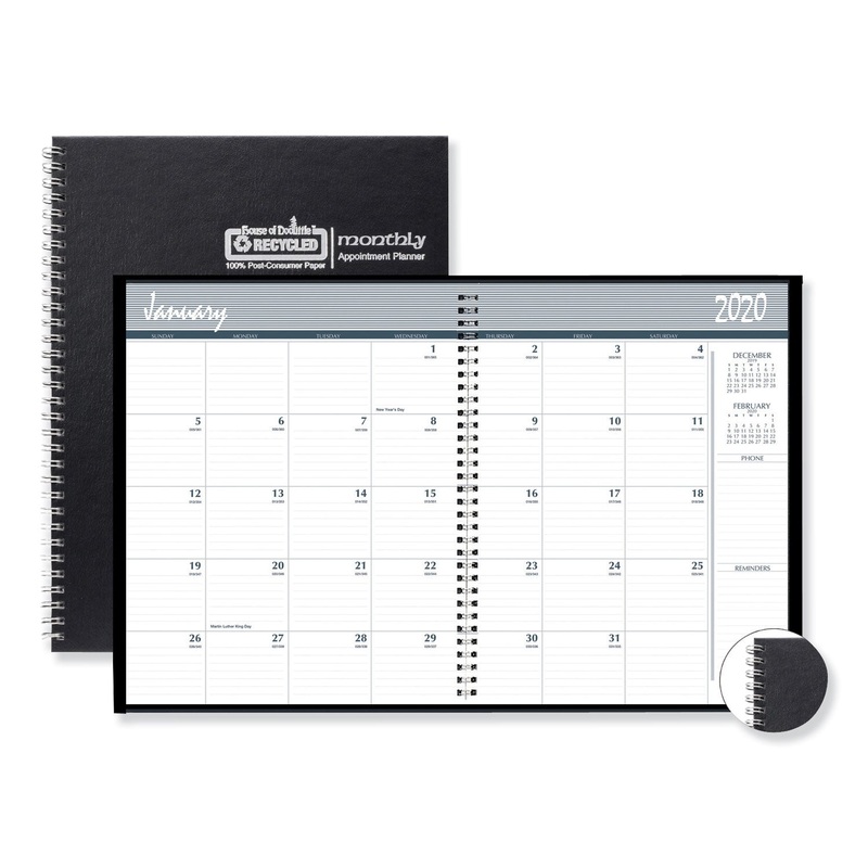 ONE-YEAR MONTHLY HARD COVER PLANNER, 11 X 8 1/2, BLACK, 2020