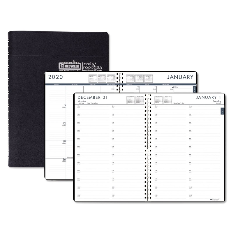 RECYCLED 24/7 DAILY APPOINTMENT BOOK/MONTHLY PLANNER, 10 X 7, BLACK, 2020