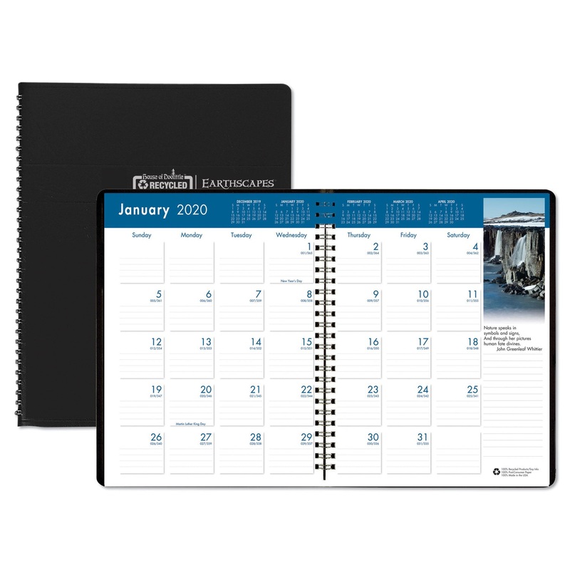 RECYCLED EARTHSCAPES FULL-COLOR MONTHLY PLANNER, 11 X 8 1/2, BLACK, 2019-2021
