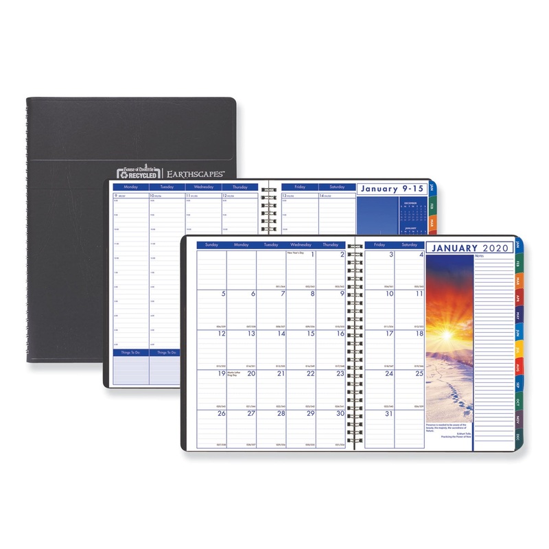 RECYCLED EARTHSCAPES WEEKLY/MONTHLY PLANNER, 11 X 8 1/2, BLACK, 2020
