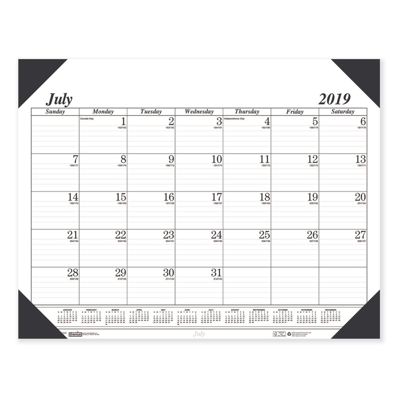 RECYCLED ECONOMY 14-MONTH ACADEMIC DESK PAD CALENDAR, 22 X 17, 2019-2020