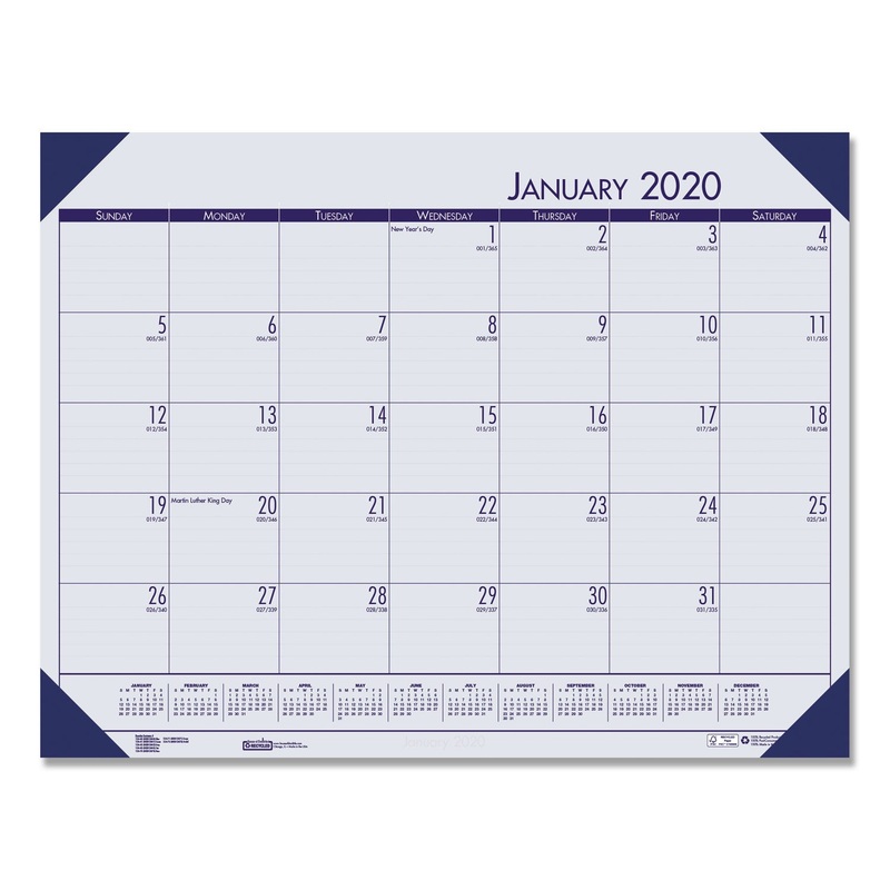 RECYCLED ECOTONES OCEAN BLUE MONTHLY DESK PAD CALENDAR, 22 X 17, 2020